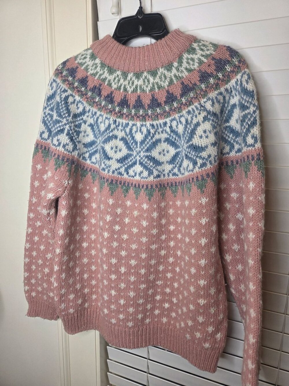 VTG Womens Fair Isle Knit Sweater Pink Nordic Pullover M Preppy Karen Scott - Picture 3 of 8
